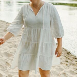 Margaret O'Leary Cream Tiered Mini Dress